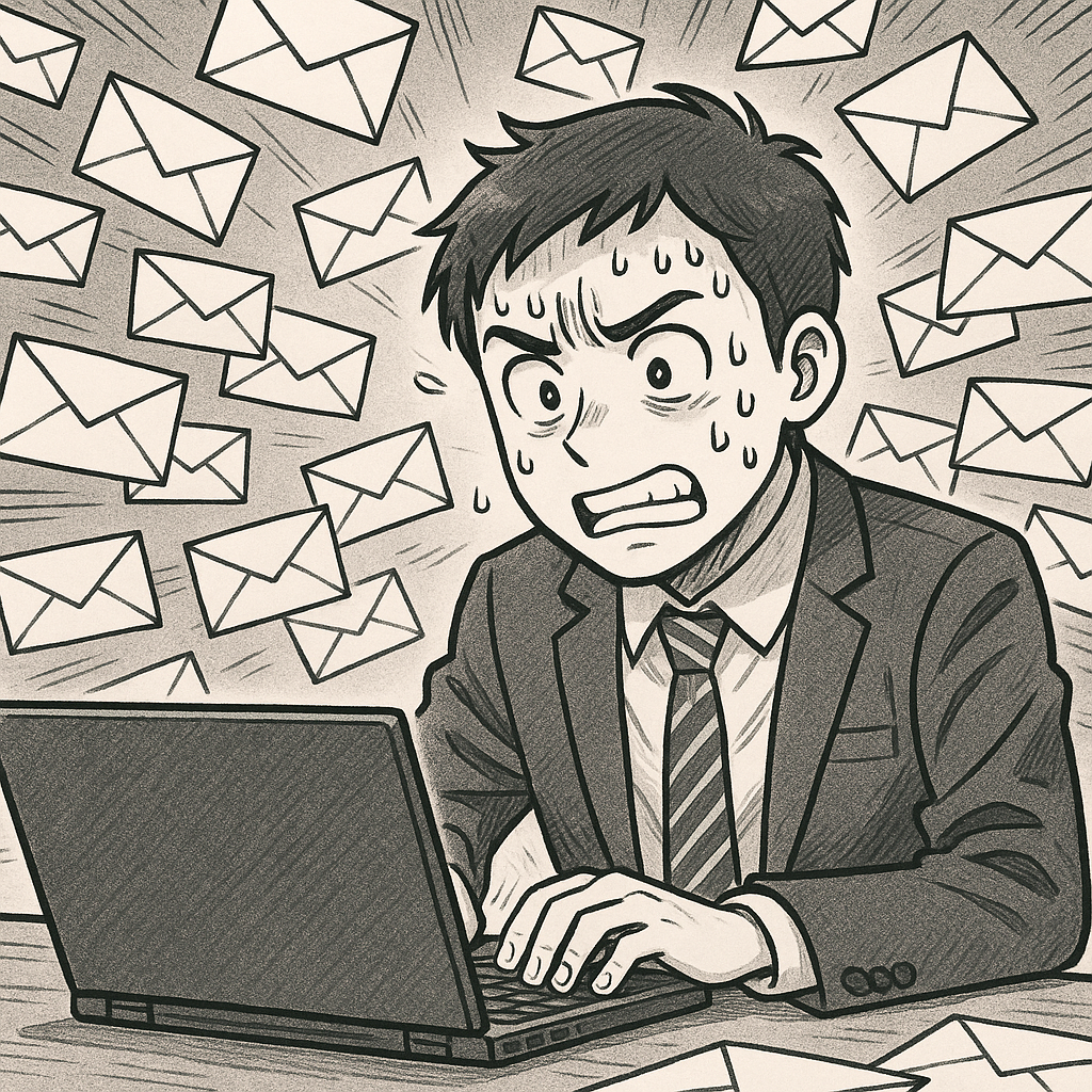確定申告の対応に追われる担当者のイラスト